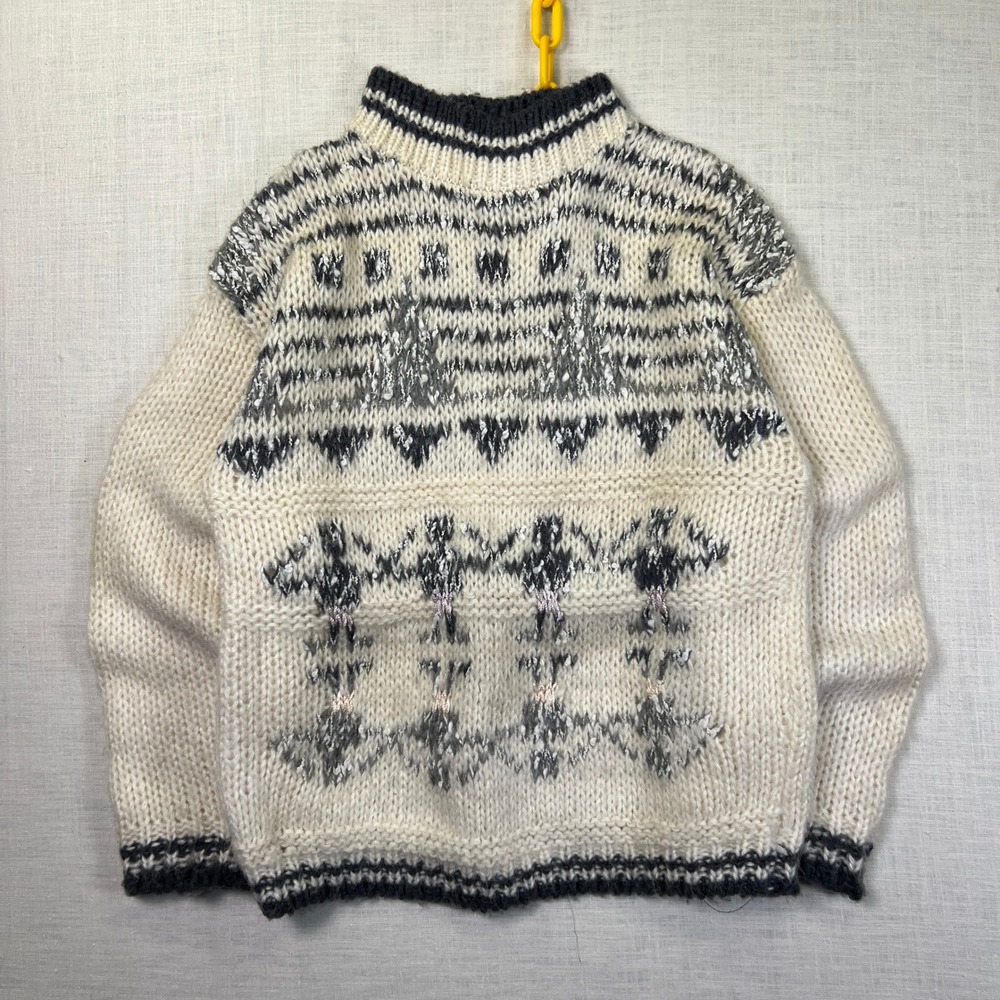 VTG Helium Chunky Knit Sweater Women's M White Gray Abstract Mock Neck KOREA EUC
